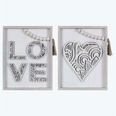 YOUNGS Wood Framed Love Signs with Cutout Art, Assorted Color - 2 Piece 21708